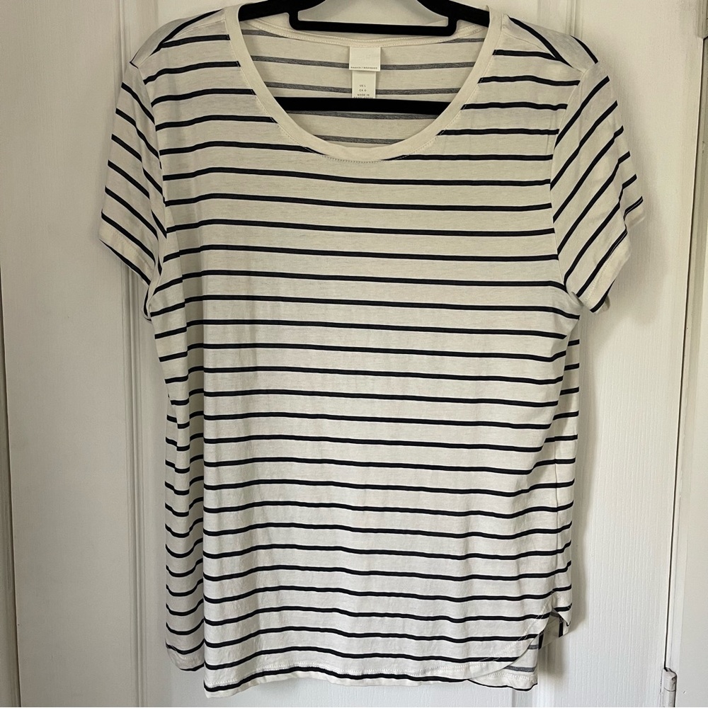 H&M Woman Round Neck Short Sleeves Basic Cotton Top Size L Excellent Condition